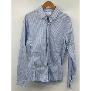 Rapha Button Down Shirt Men Large Blue White Check Gingham Long Sleeve Cycling